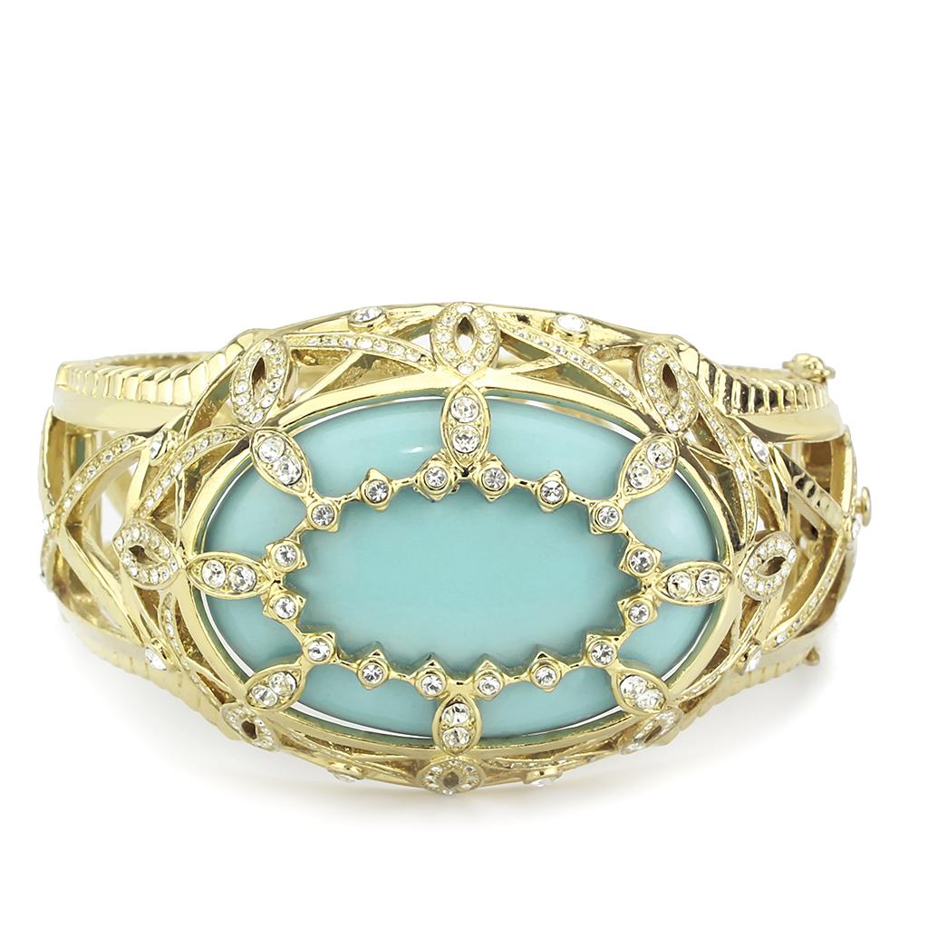 LO4348 - Gold Brass Bangle with Synthetic  in Sea Blue-1