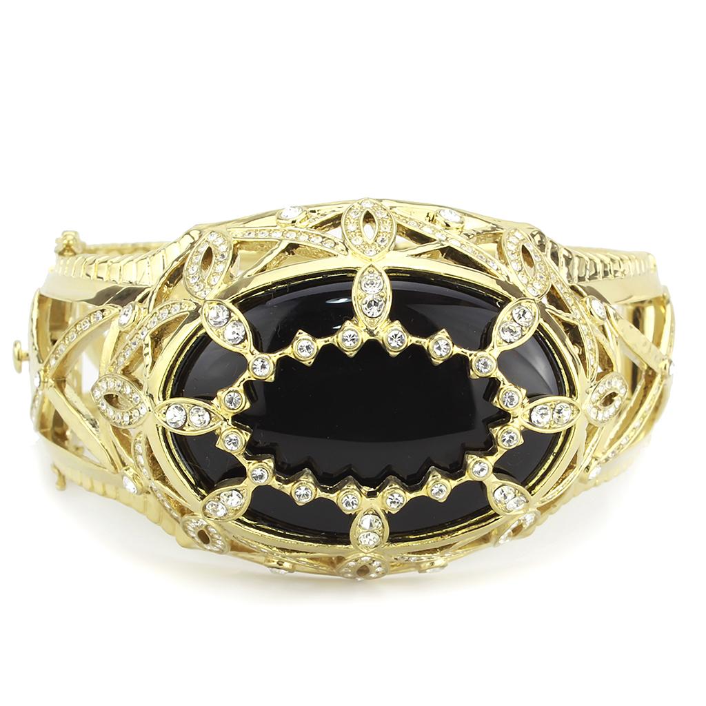LO4349 - Gold Brass Bangle with Synthetic  in Jet-1