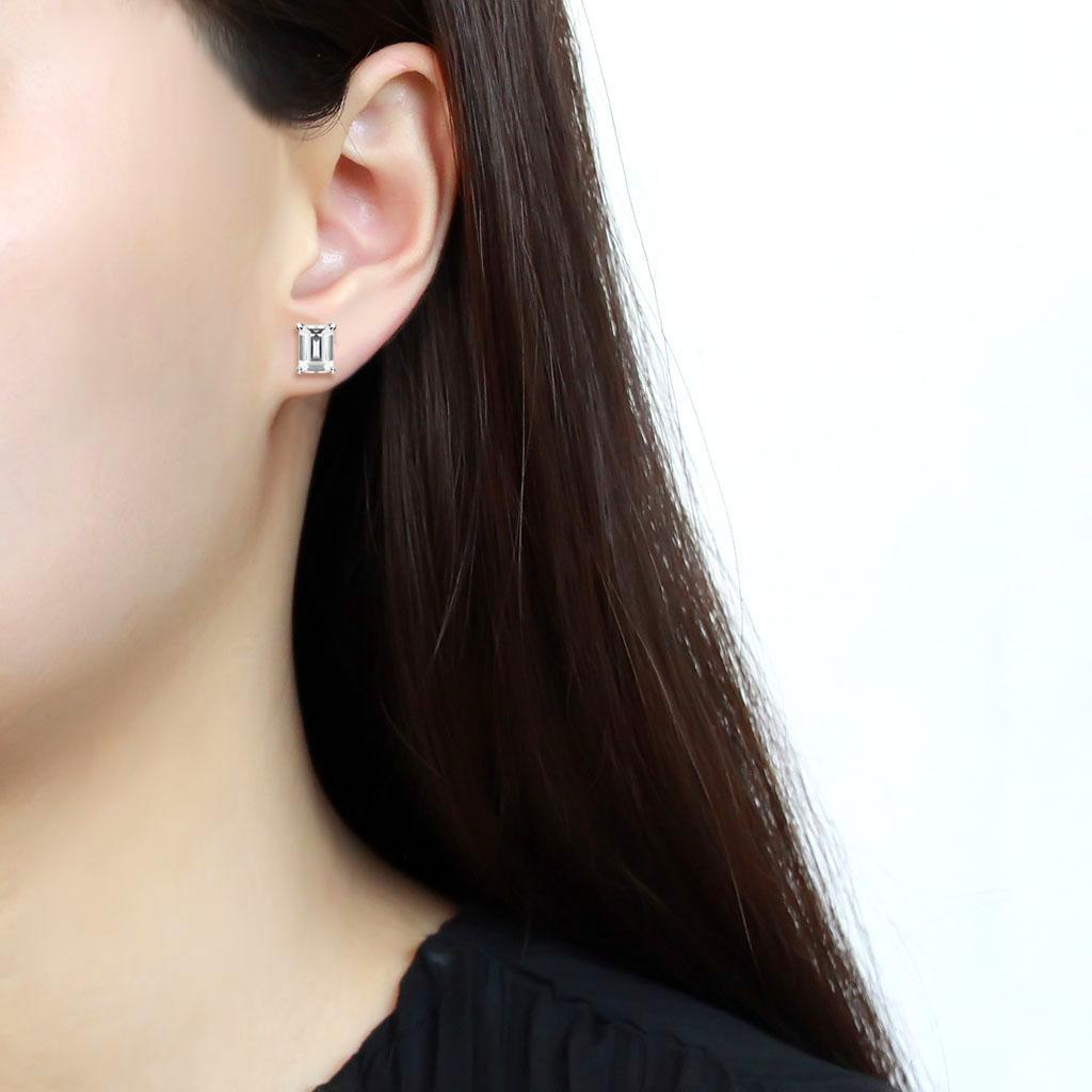 LO4633 - Rhodium Brass Earrings with Cubic  in Clear-2