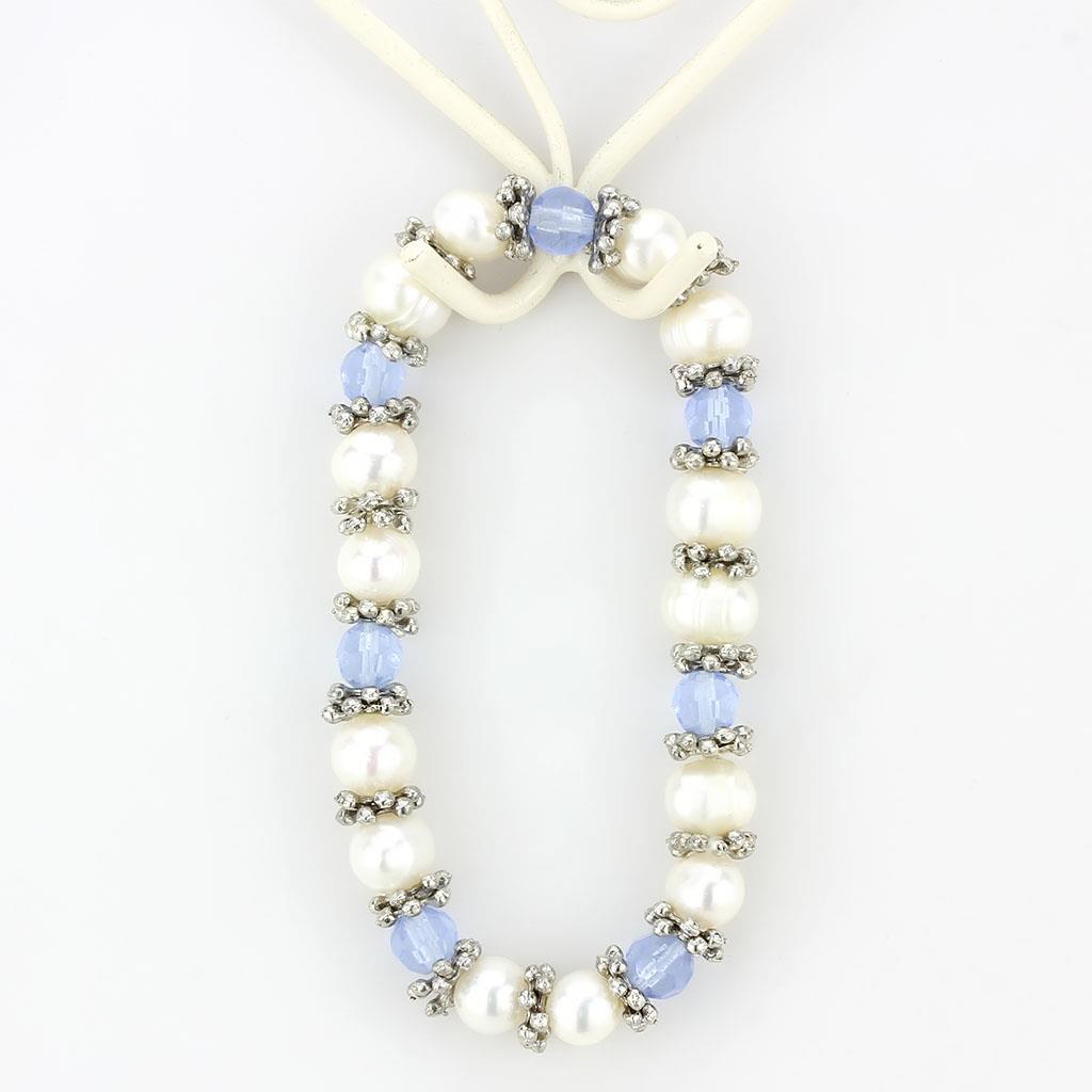 LO4652 - Antique Silver White Metal Bracelet with Synthetic Pearl in Sea Blue-1