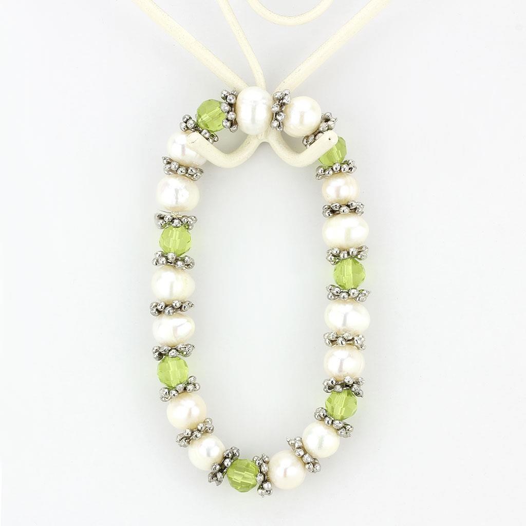 LO4653 - Antique Silver White Metal Bracelet with Synthetic Pearl in Olivine color-1