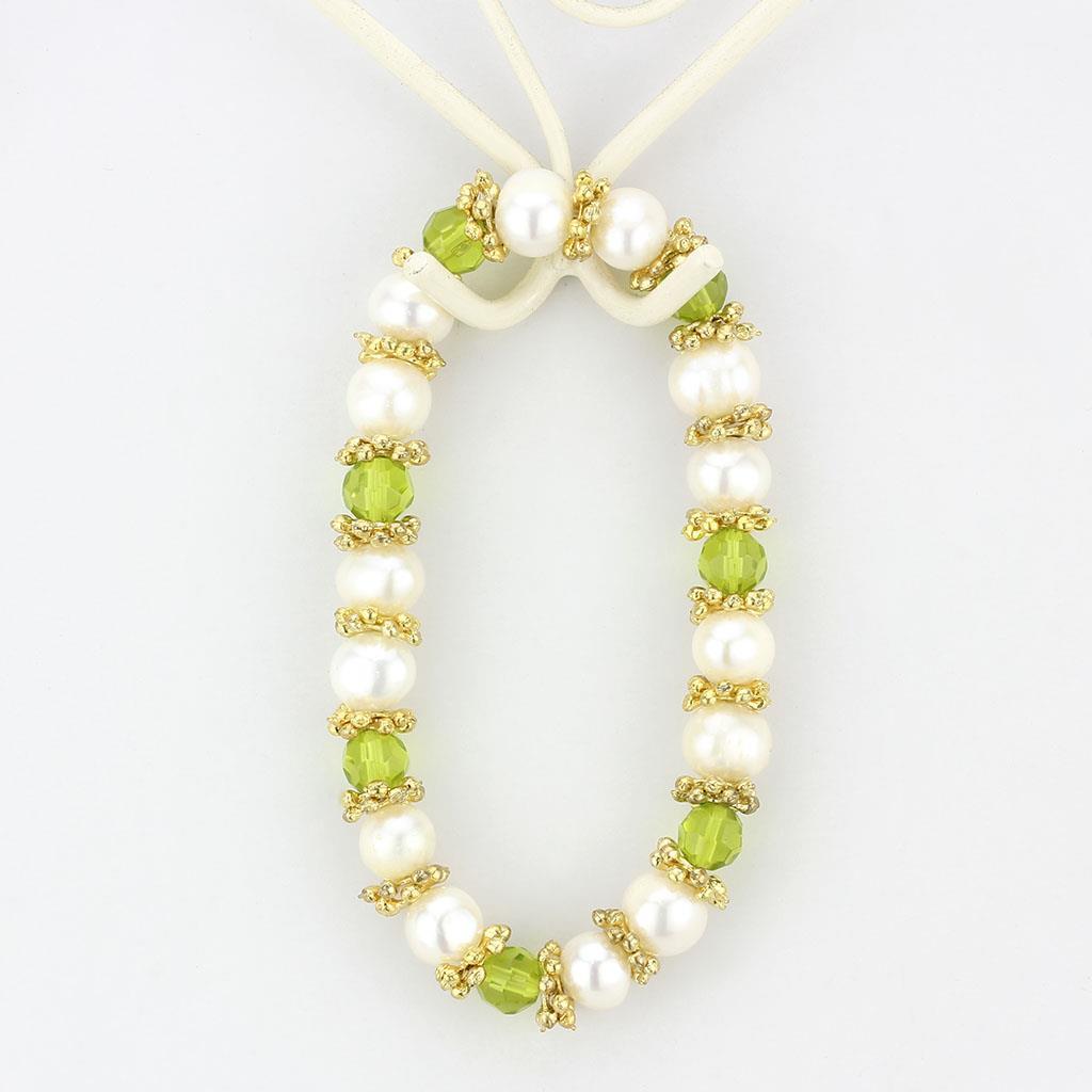 LO4656 - Antique Silver White Metal Bracelet with Synthetic Pearl in Peridot-1