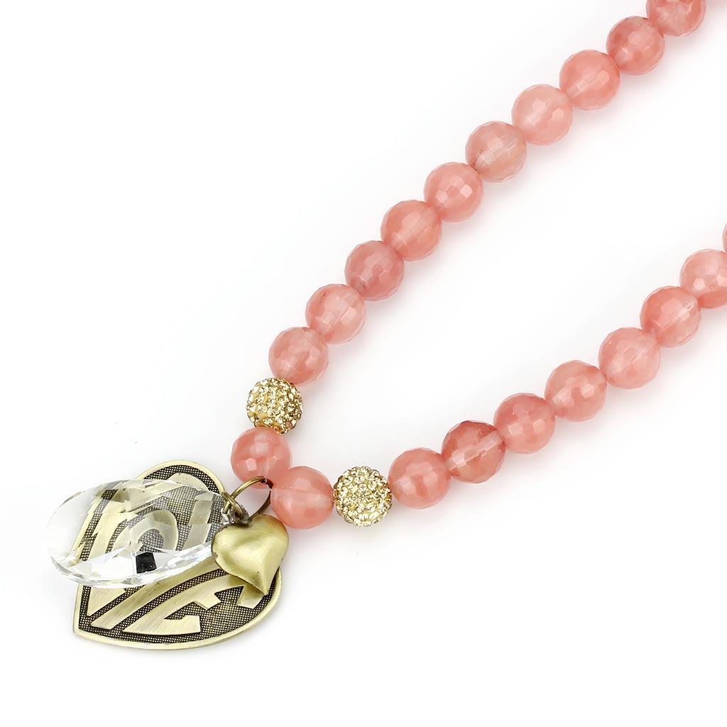 LO4662 - Antique Copper White Metal Necklace with Synthetic Synthetic Glass in Light Peach-2