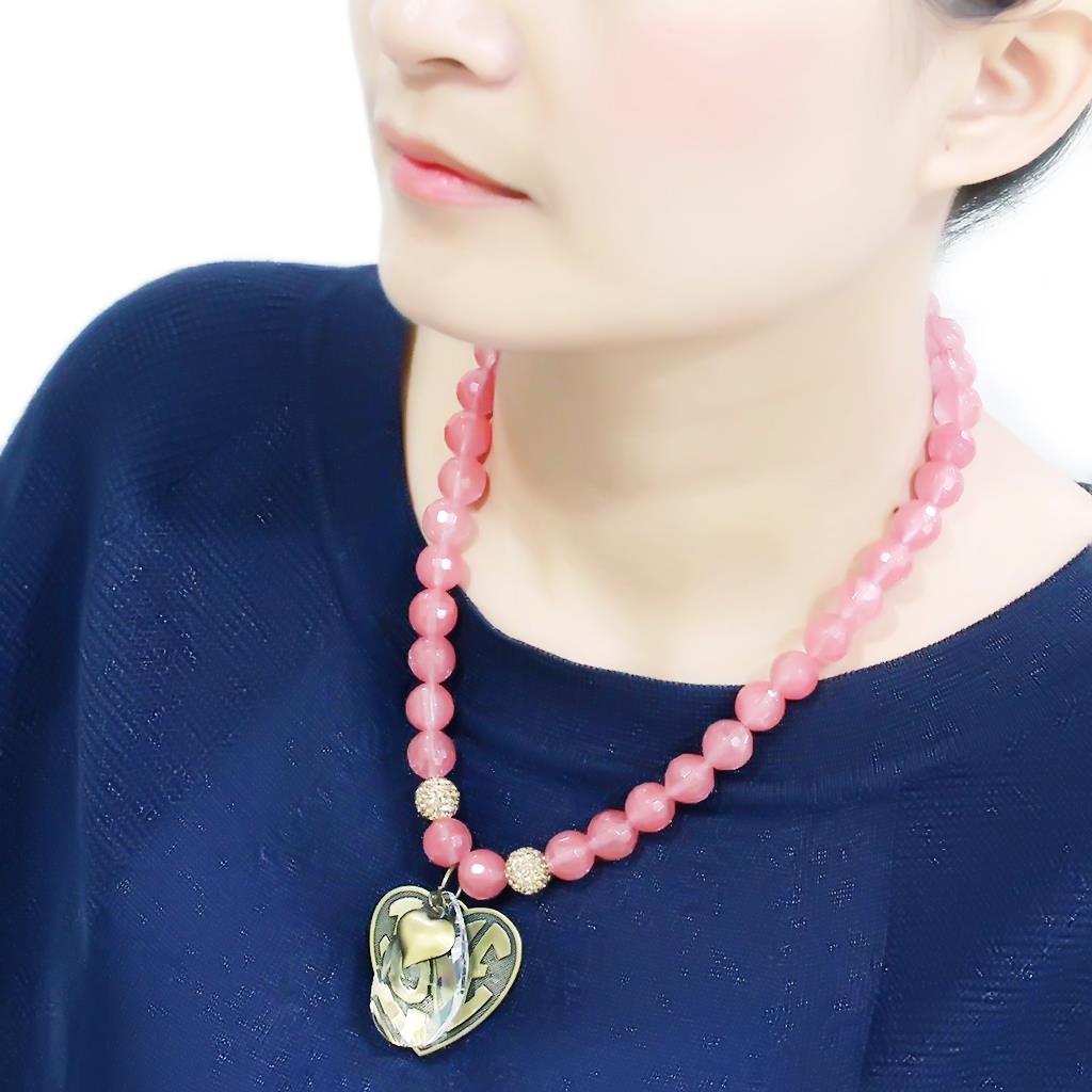 LO4662 - Antique Copper White Metal Necklace with Synthetic Synthetic Glass in Light Peach-3