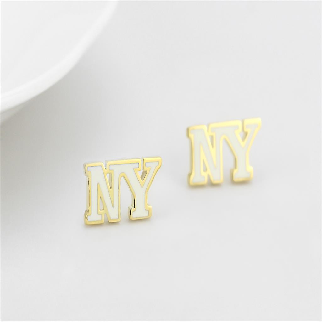 LO4666 - Gold Brass Earrings with Epoxy  in White-2