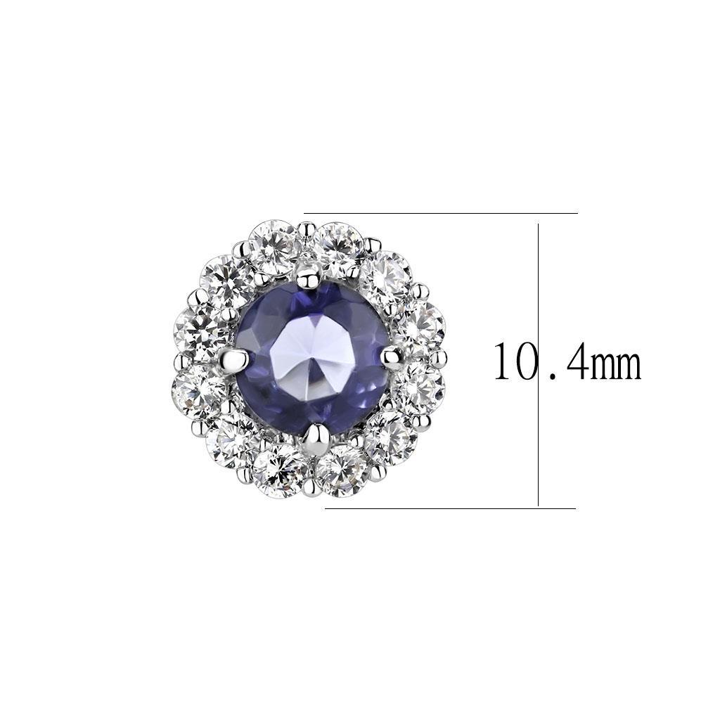 LO4674 - Rhodium Brass Earrings with Synthetic Synthetic Glass in Tanzanite-1