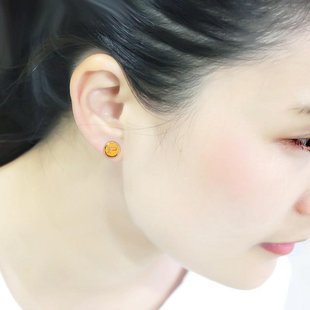 LO4676 - Gold Brass Earrings with Epoxy  in Orange-3