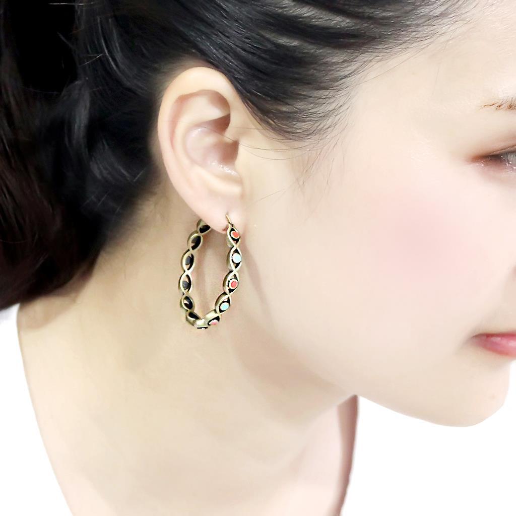 LO4679 - Antique Silver Brass Earrings with Epoxy  in Multi Color-3