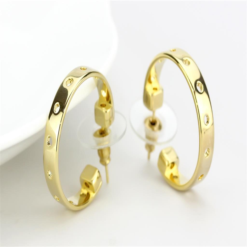 LO4681 - Gold Brass Earrings with No Stone-2