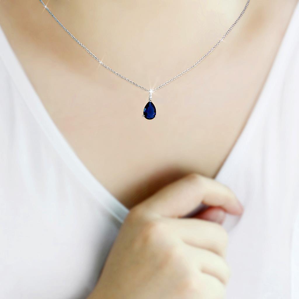 LO4683 - Rhodium Brass Chain Pendant with Synthetic  in Montana-2