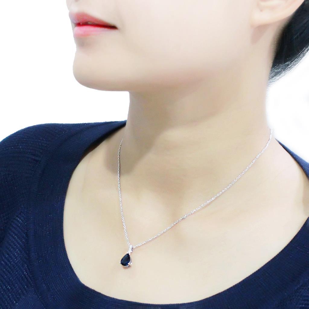 LO4683 - Rhodium Brass Chain Pendant with Synthetic  in Montana-3