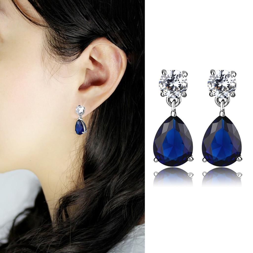 LO4684 - Rhodium Brass Earrings with Synthetic Synthetic Glass in Montana-2