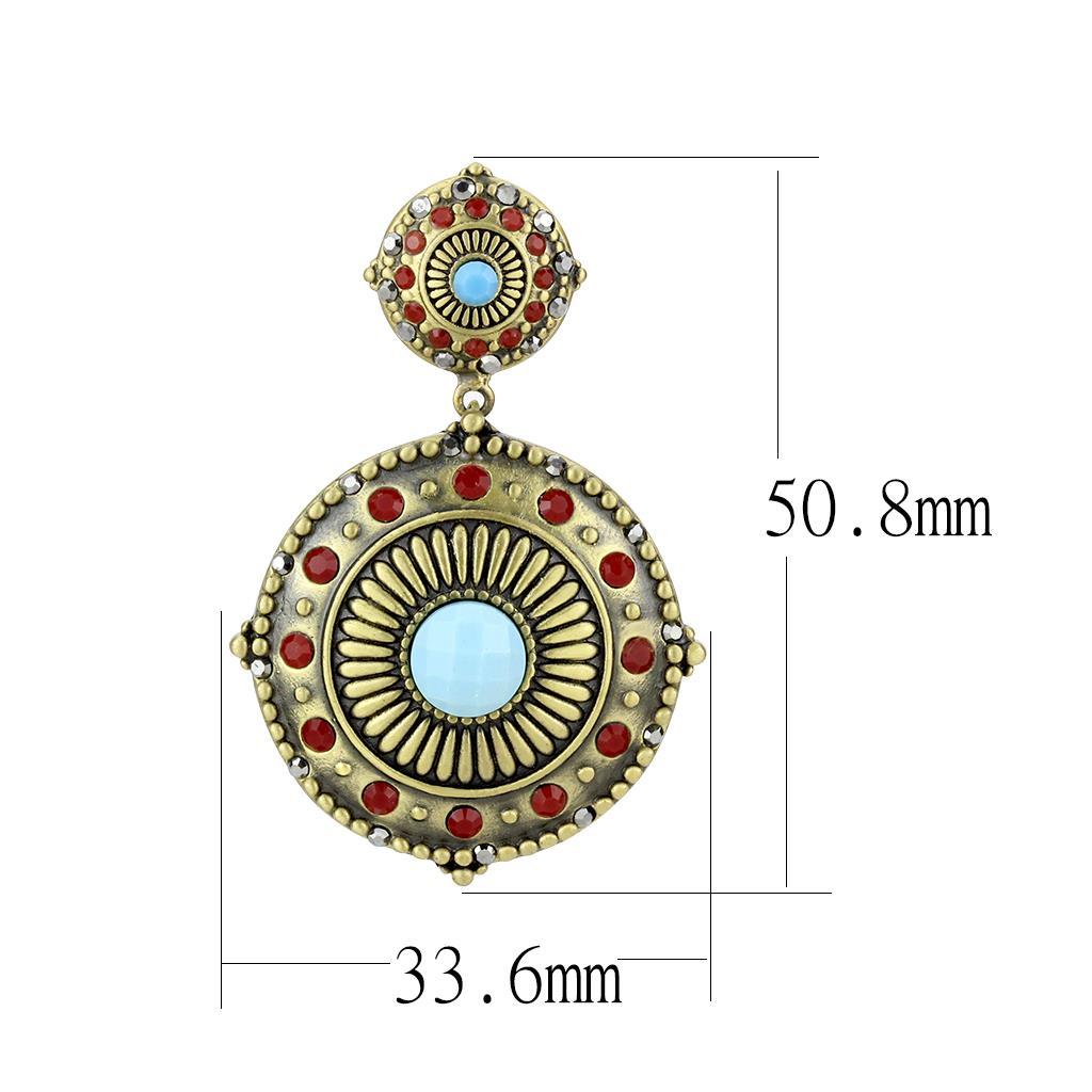 LO4685 - Antique Copper Brass Earrings with Synthetic Turquoise in Sea Blue-1