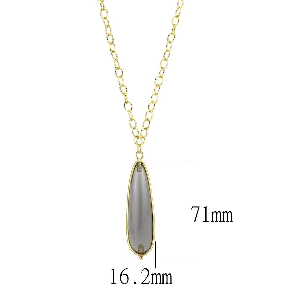 LO4687 - Gold & Brush Brass Chain Pendant with Synthetic Synthetic Stone in Gray-2