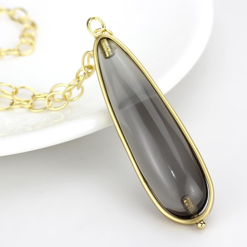 LO4687 - Gold & Brush Brass Chain Pendant with Synthetic Synthetic Stone in Gray-3