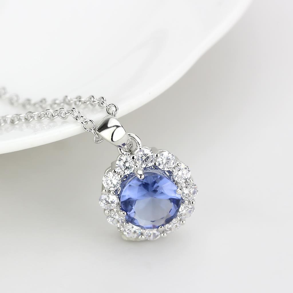 LO4697 - Rhodium Brass Chain Pendant with Synthetic Synthetic Glass in Tanzanite-2