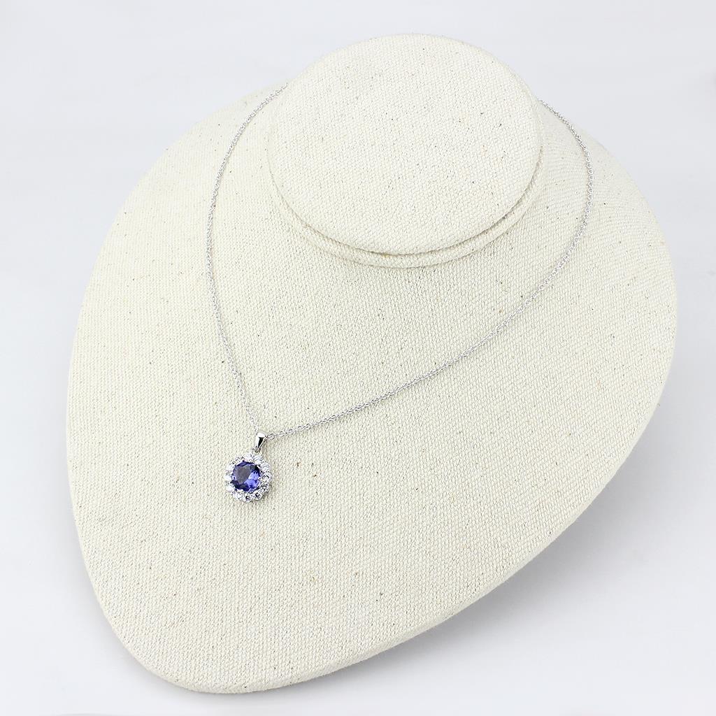 LO4697 - Rhodium Brass Chain Pendant with Synthetic Synthetic Glass in Tanzanite-3