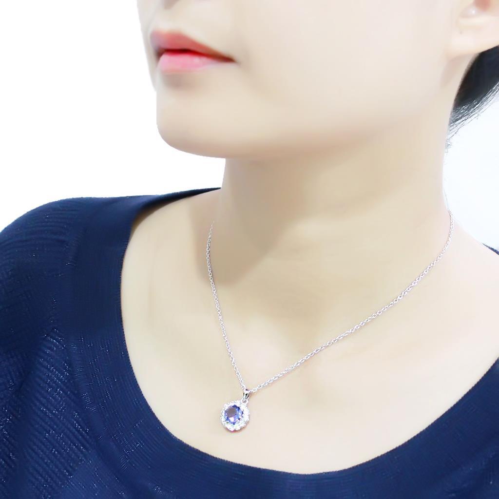 LO4697 - Rhodium Brass Chain Pendant with Synthetic Synthetic Glass in Tanzanite-4