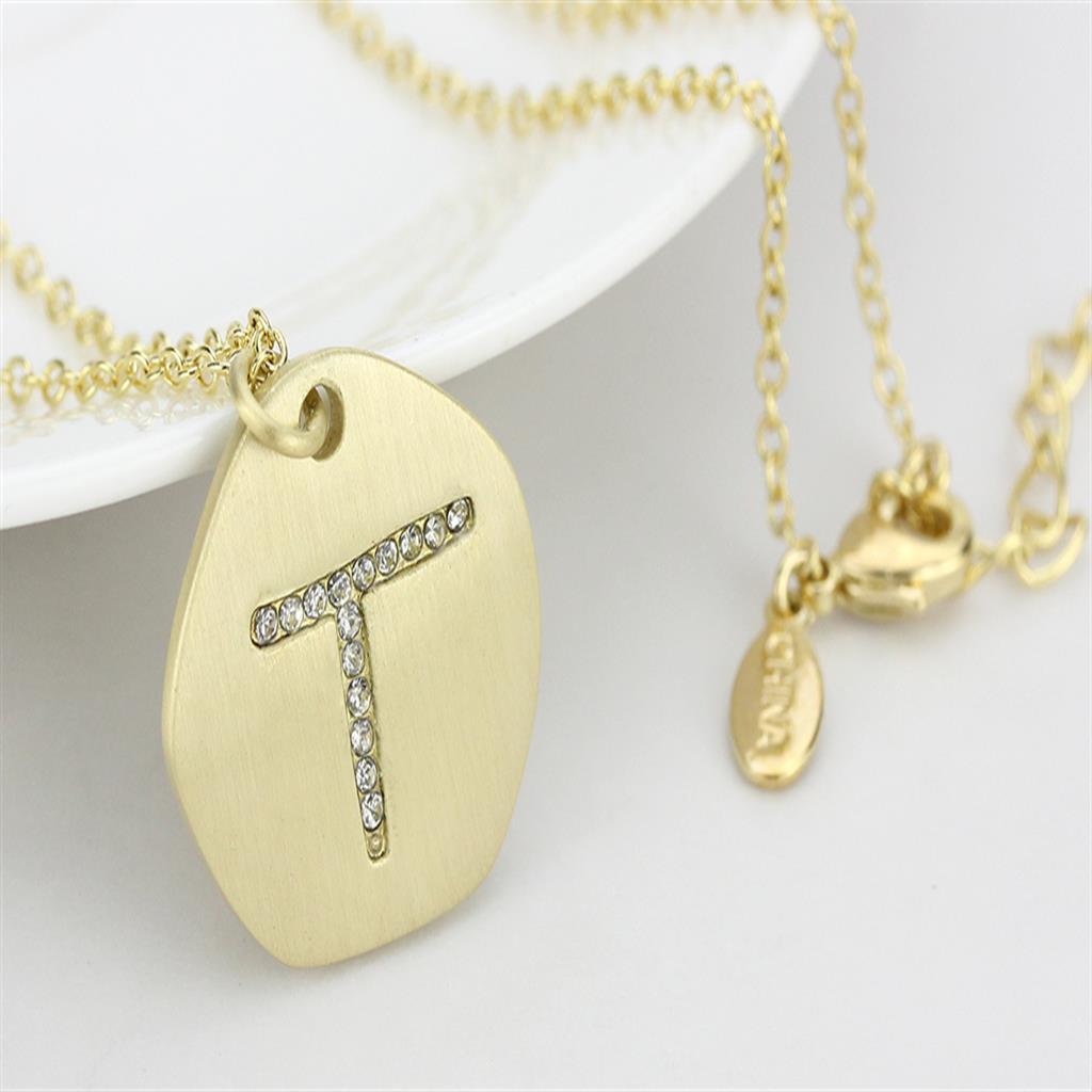 LO4698 - Gold & Brush Brass Chain Pendant with Top Grade Crystal  in Clear-3