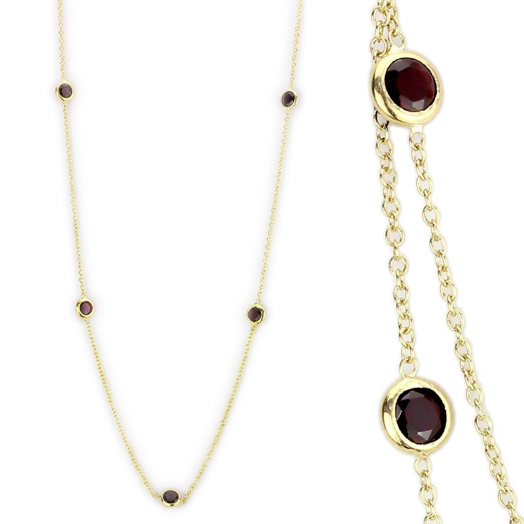 LO4702 - Gold Brass Necklace with AAA Grade CZ  in Garnet-1