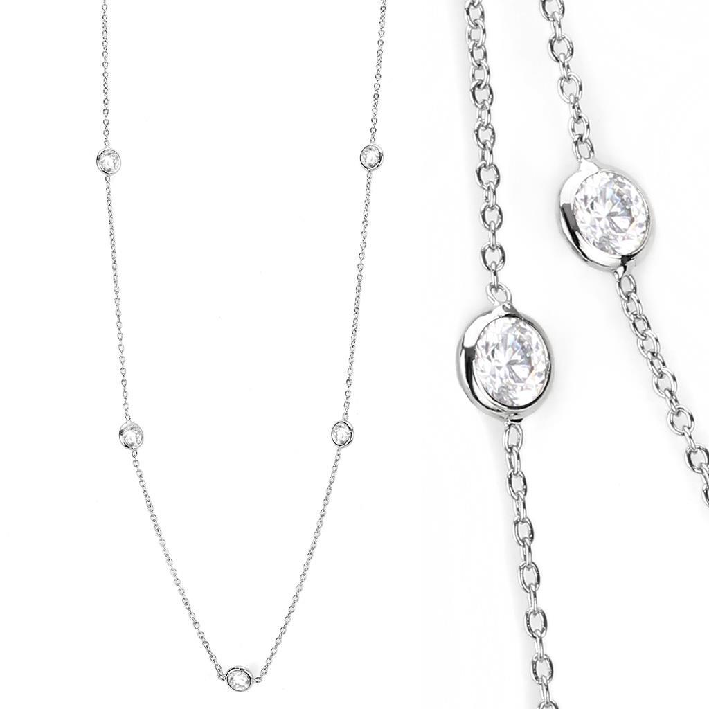 LO4704 - Rhodium Brass Necklace with AAA Grade CZ  in Clear-1