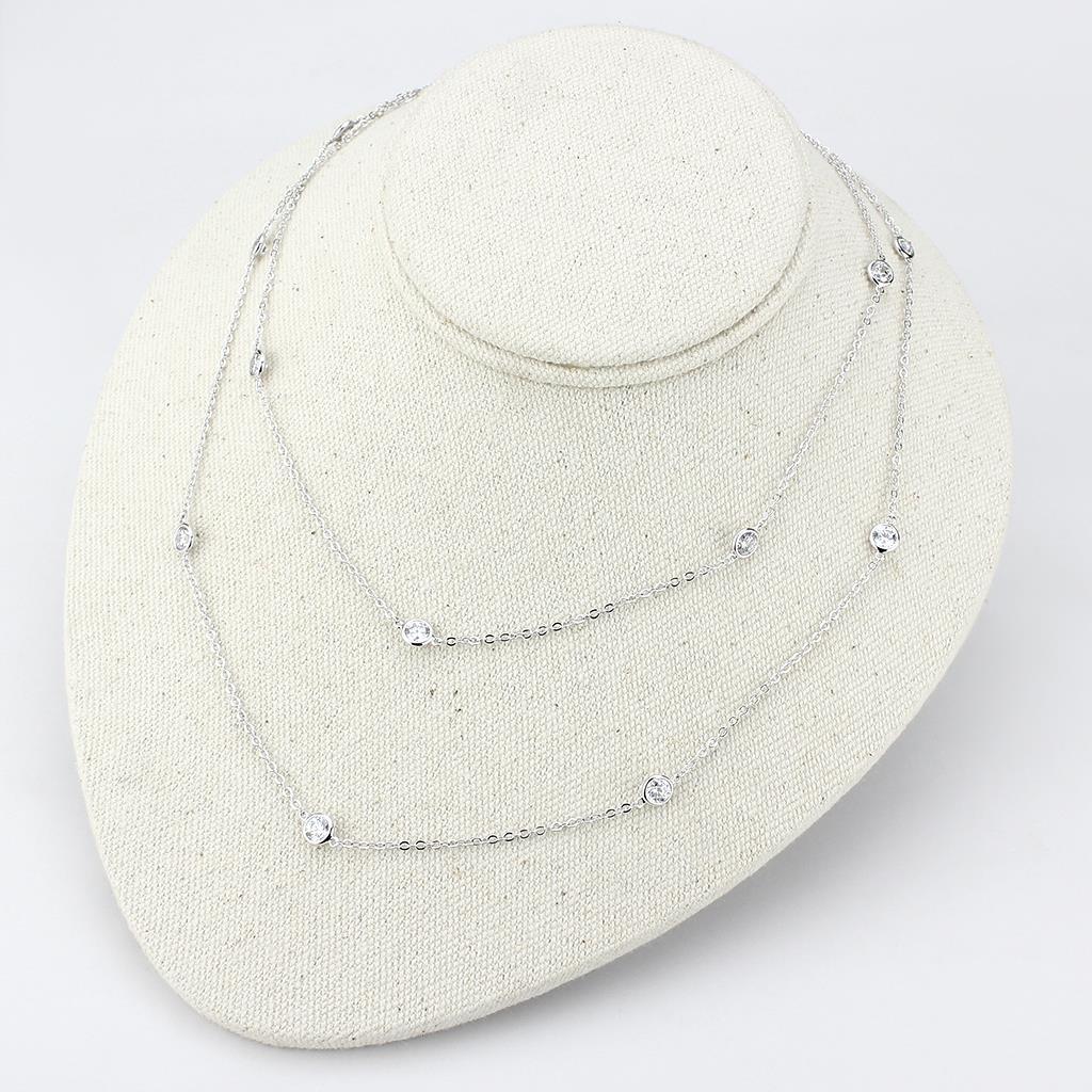 LO4704 - Rhodium Brass Necklace with AAA Grade CZ  in Clear-2