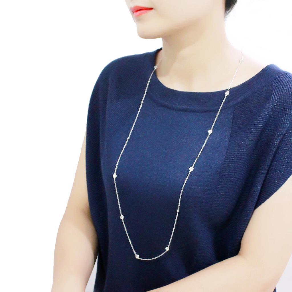 LO4704 - Rhodium Brass Necklace with AAA Grade CZ  in Clear-3