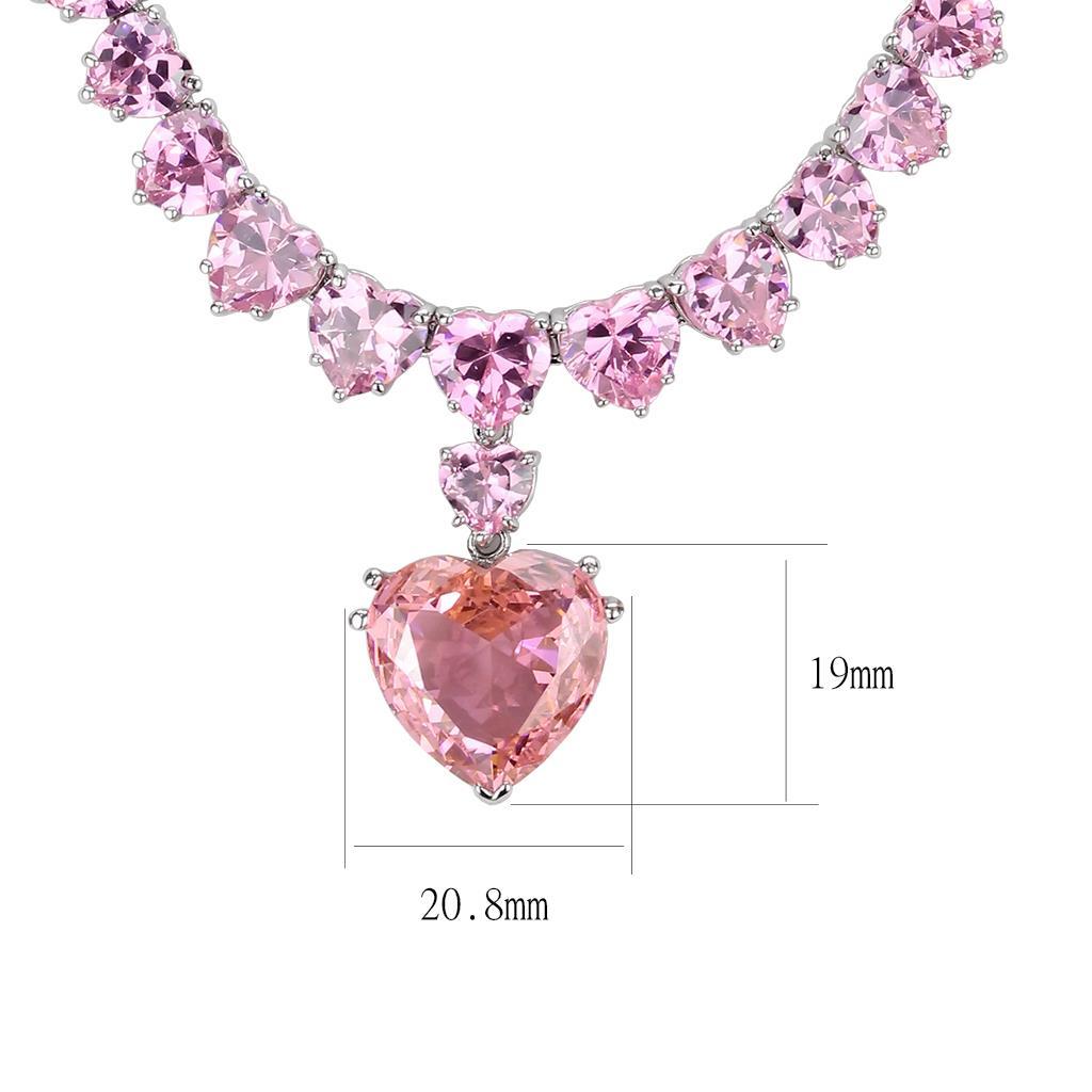 LO4705 - Rhodium Brass Necklace with AAA Grade CZ  in Rose-1