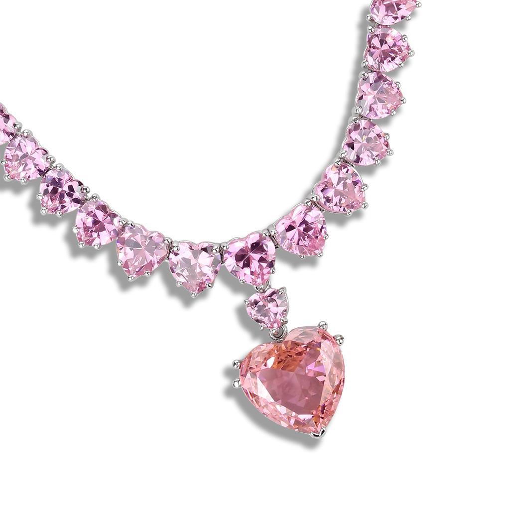 LO4705 - Rhodium Brass Necklace with AAA Grade CZ  in Rose-2