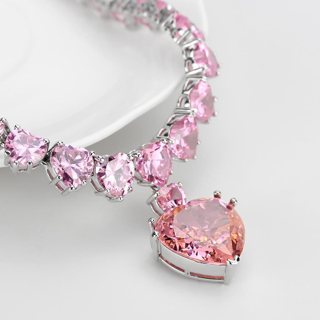 LO4705 - Rhodium Brass Necklace with AAA Grade CZ  in Rose-3