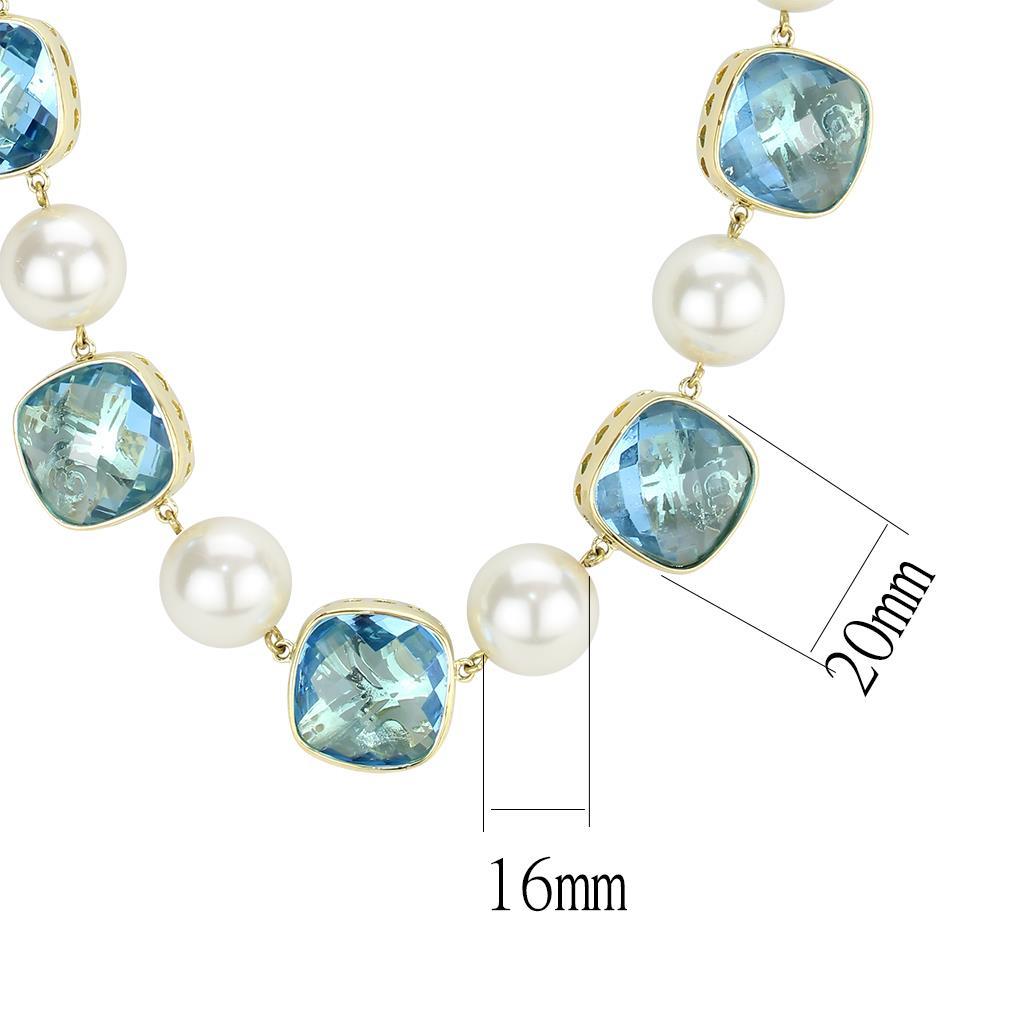 LO4706 - Gold Brass Necklace with Synthetic Synthetic Glass in Sea Blue-1