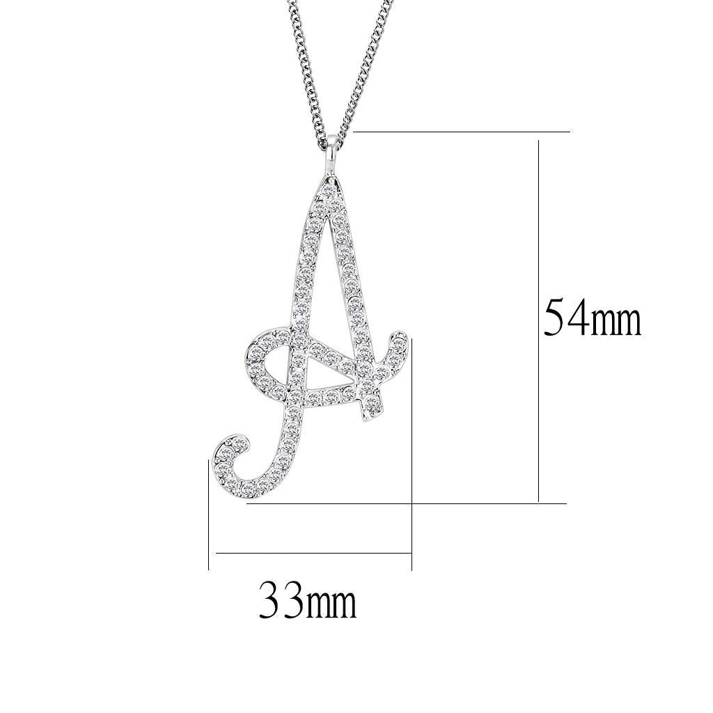 LO4707 - Silver Brass Chain Pendant with Top Grade Crystal  in Clear-1