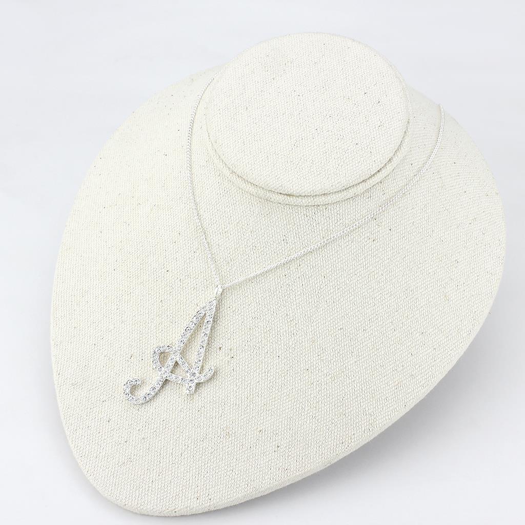 LO4707 - Silver Brass Chain Pendant with Top Grade Crystal  in Clear-2