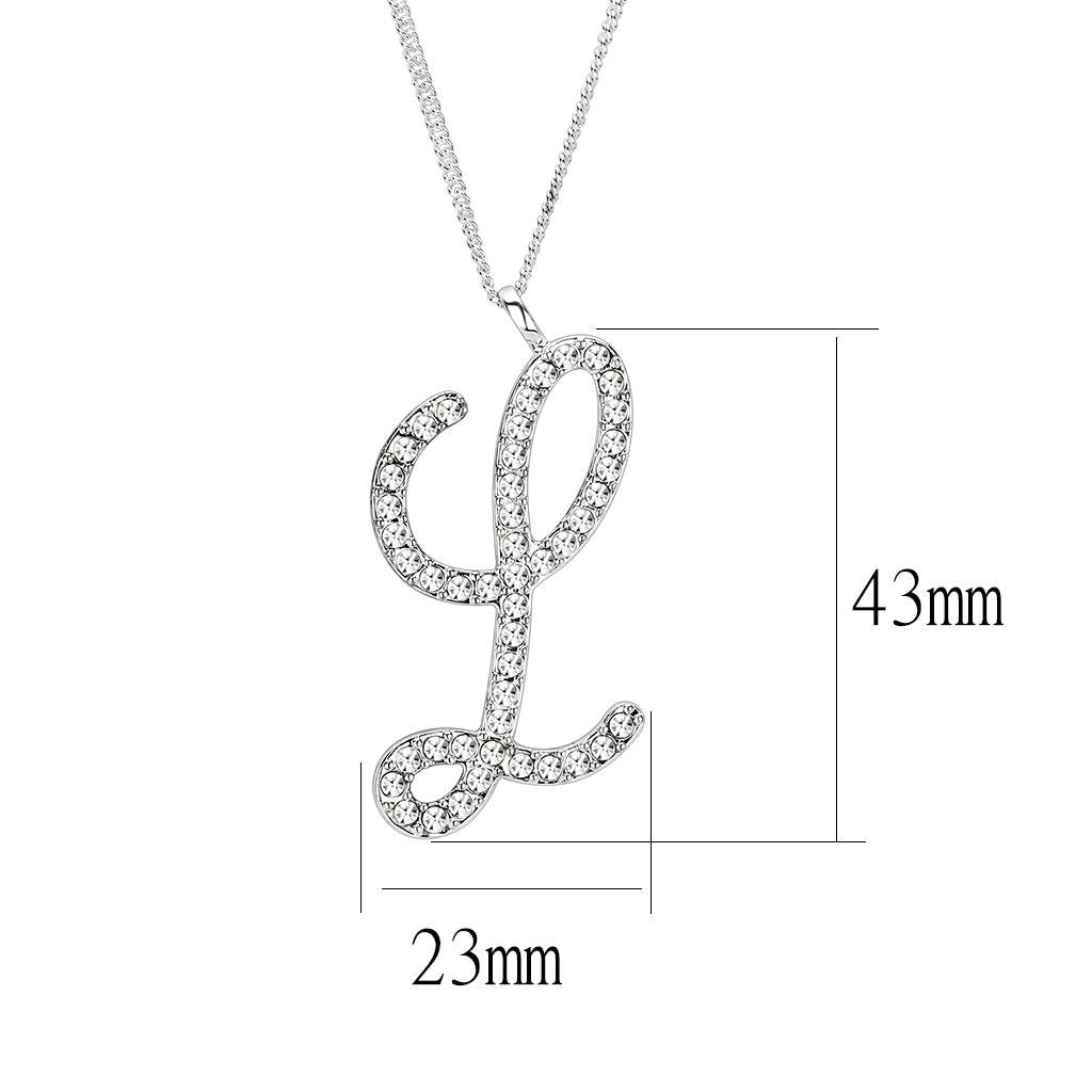 LO4709 - Silver Brass Chain Pendant with Top Grade Crystal  in Clear-1