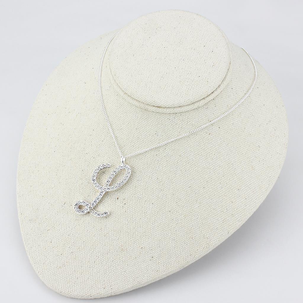LO4709 - Silver Brass Chain Pendant with Top Grade Crystal  in Clear-2