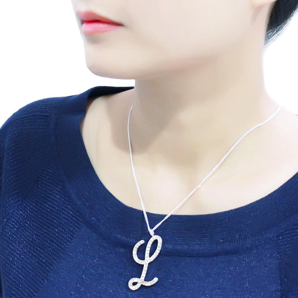 LO4709 - Silver Brass Chain Pendant with Top Grade Crystal  in Clear-3