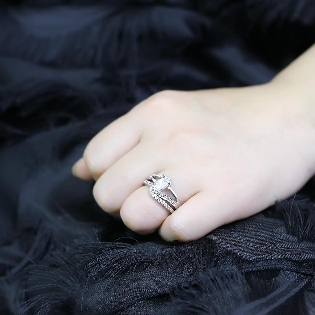 LO4712 - Rhodium Brass Ring with AAA Grade CZ  in Clear-4