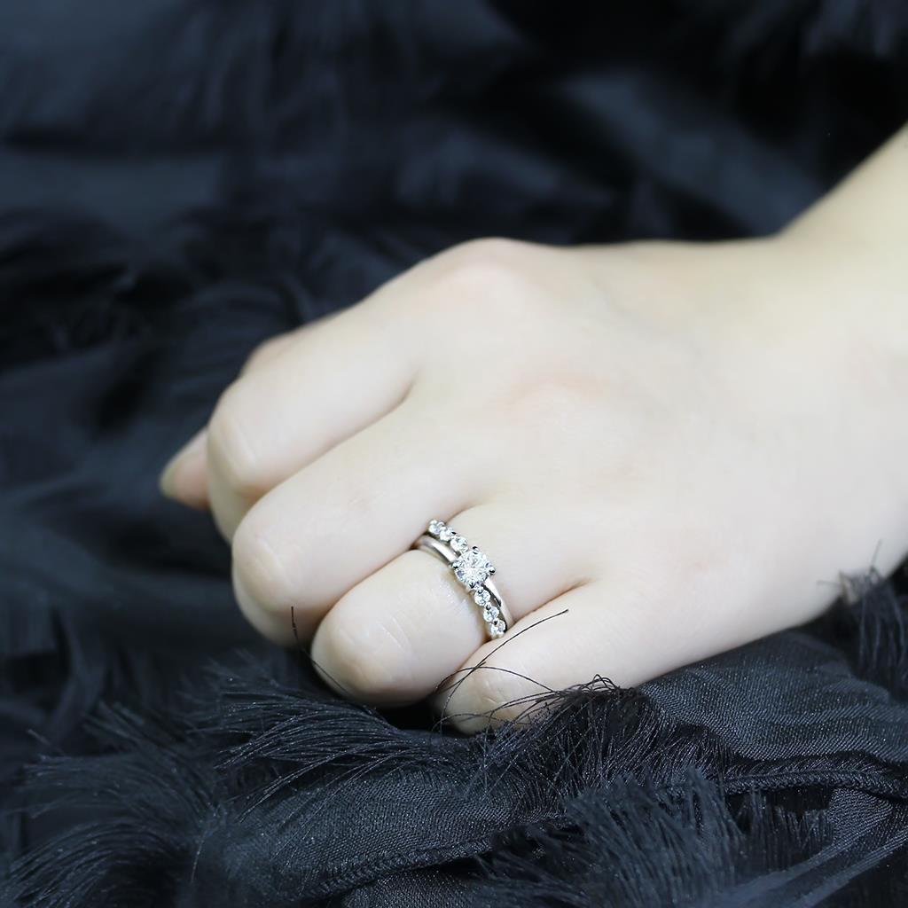 LO4713 - Rhodium Brass Ring with AAA Grade CZ  in Clear-4