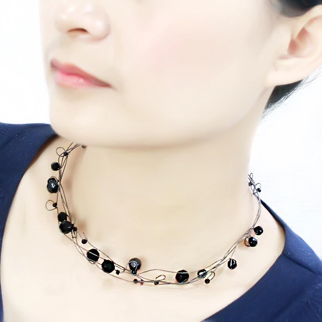 LO4714 - Ruthenium White Metal Necklace with Synthetic Synthetic Glass in Jet-3