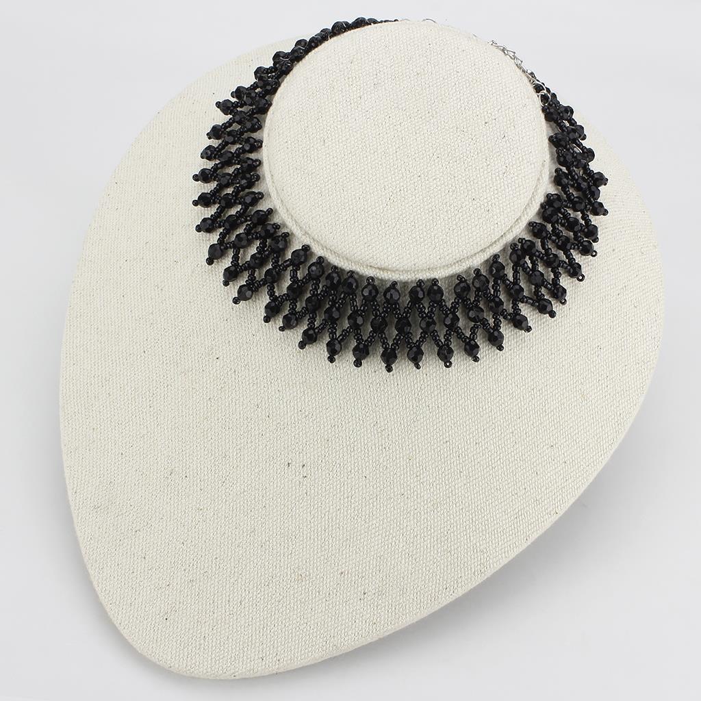 LO4715 - Rhodium Brass Necklace with Synthetic Synthetic Glass in Jet-2