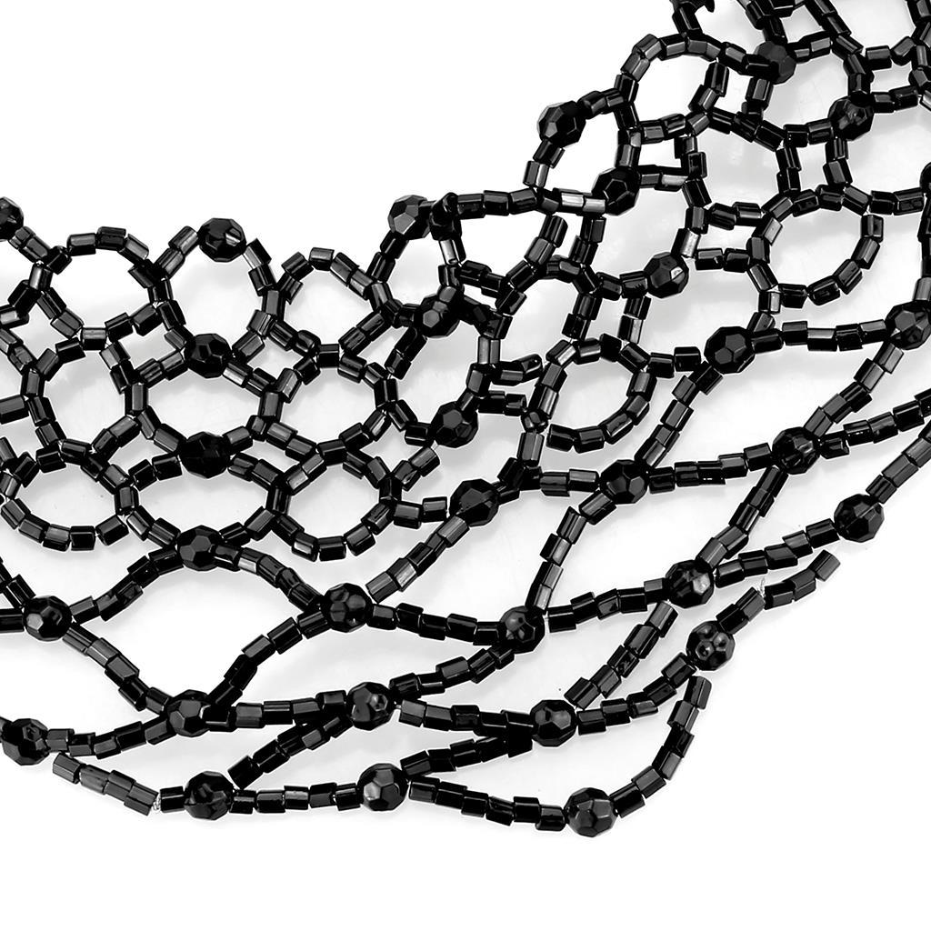 LO4716 - Rhodium Brass Necklace with Synthetic Synthetic Glass in Jet-1