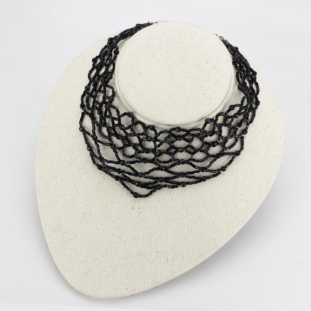 LO4716 - Rhodium Brass Necklace with Synthetic Synthetic Glass in Jet-2