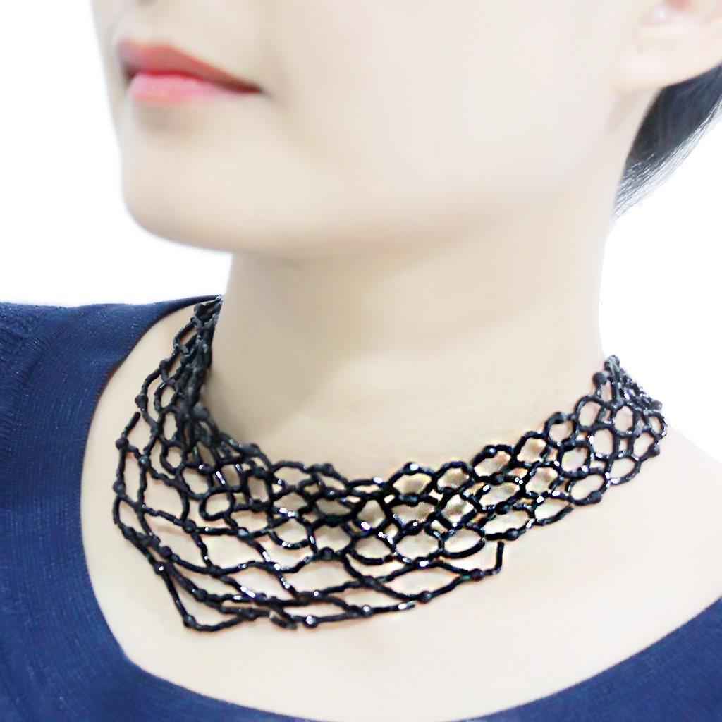 LO4716 - Rhodium Brass Necklace with Synthetic Synthetic Glass in Jet-3