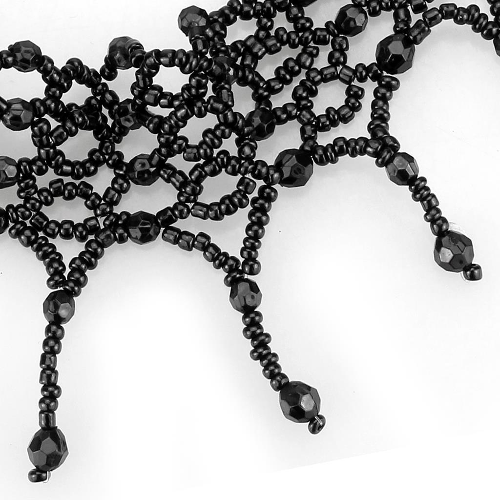 LO4717 - Rhodium Brass Necklace with Synthetic Synthetic Glass in Jet-1