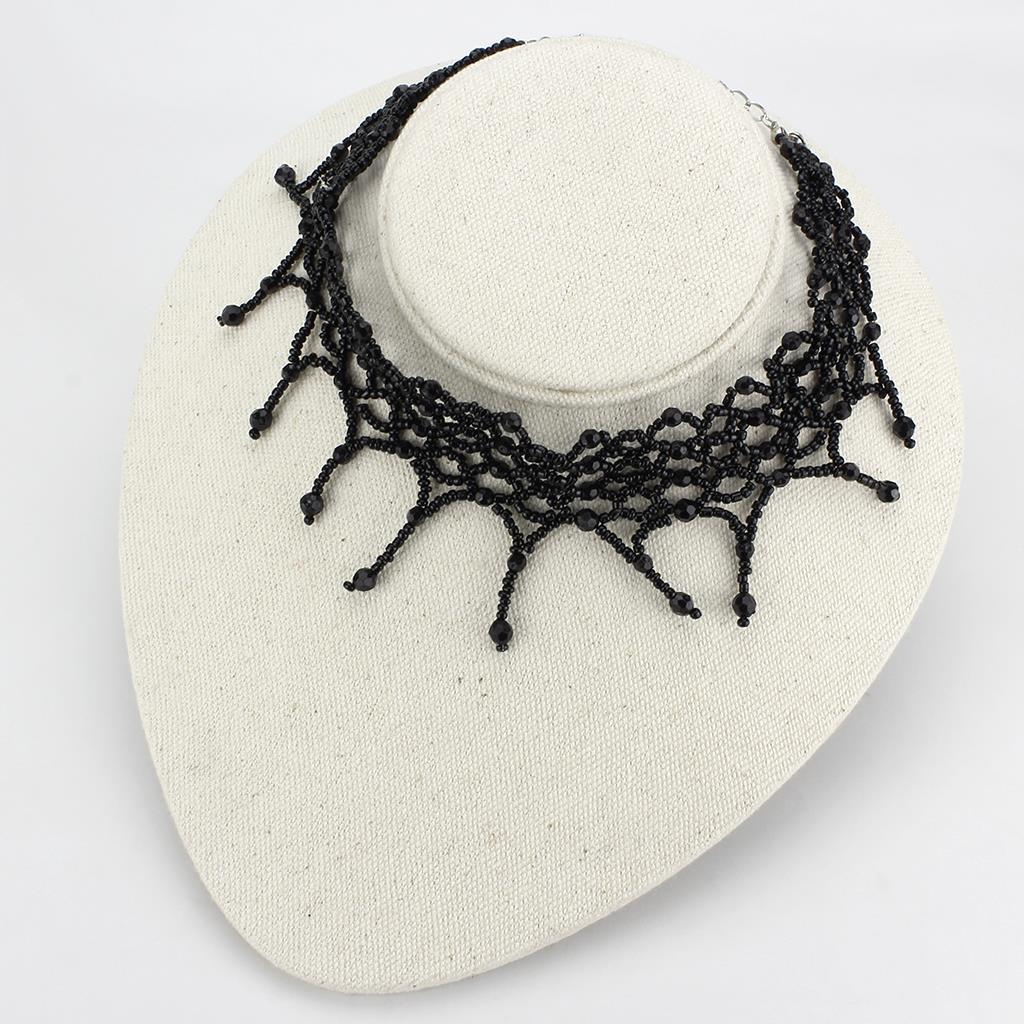 LO4717 - Rhodium Brass Necklace with Synthetic Synthetic Glass in Jet-2