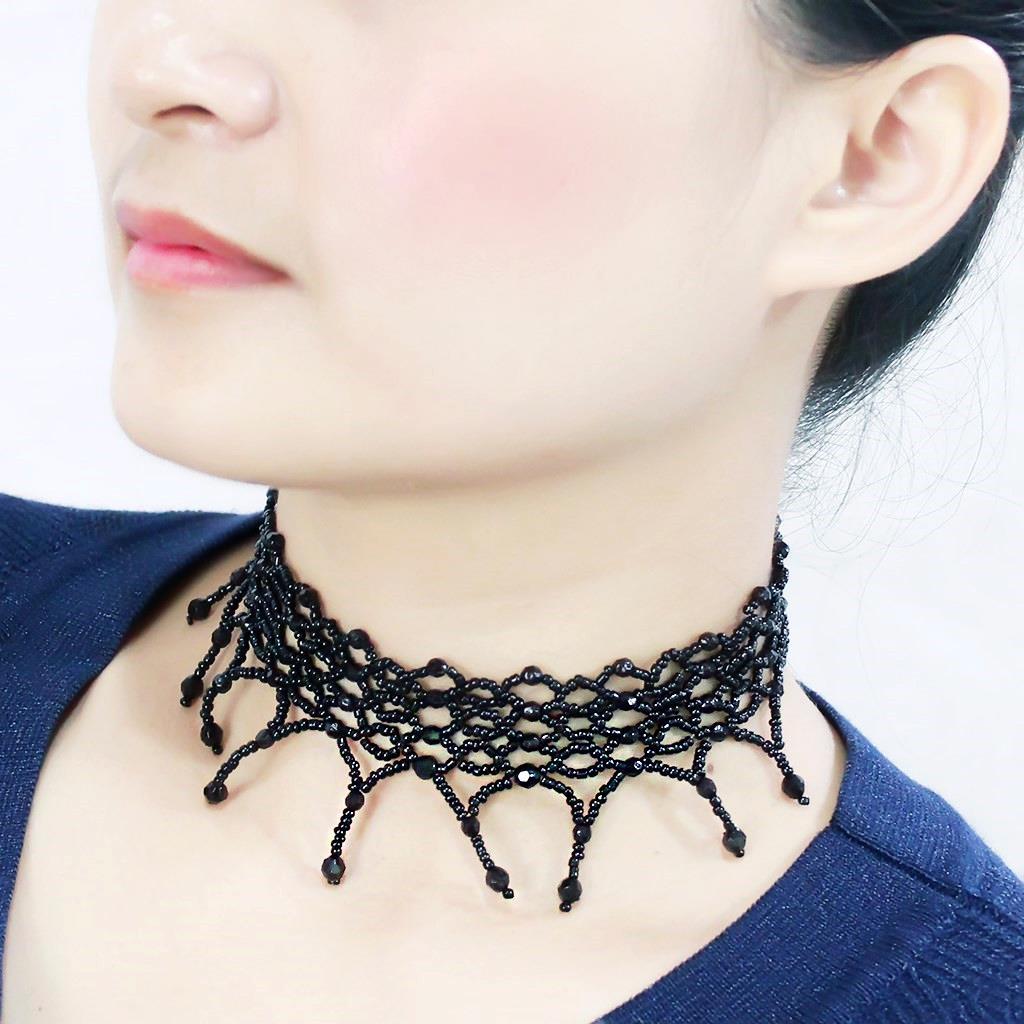 LO4717 - Rhodium Brass Necklace with Synthetic Synthetic Glass in Jet-3