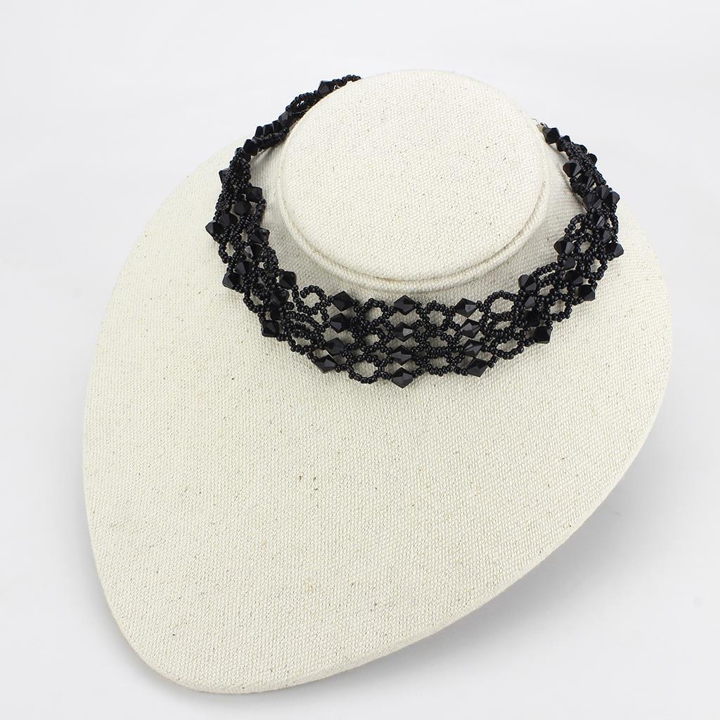 LO4718 - Rhodium Brass Necklace with Synthetic Synthetic Glass in Jet-2