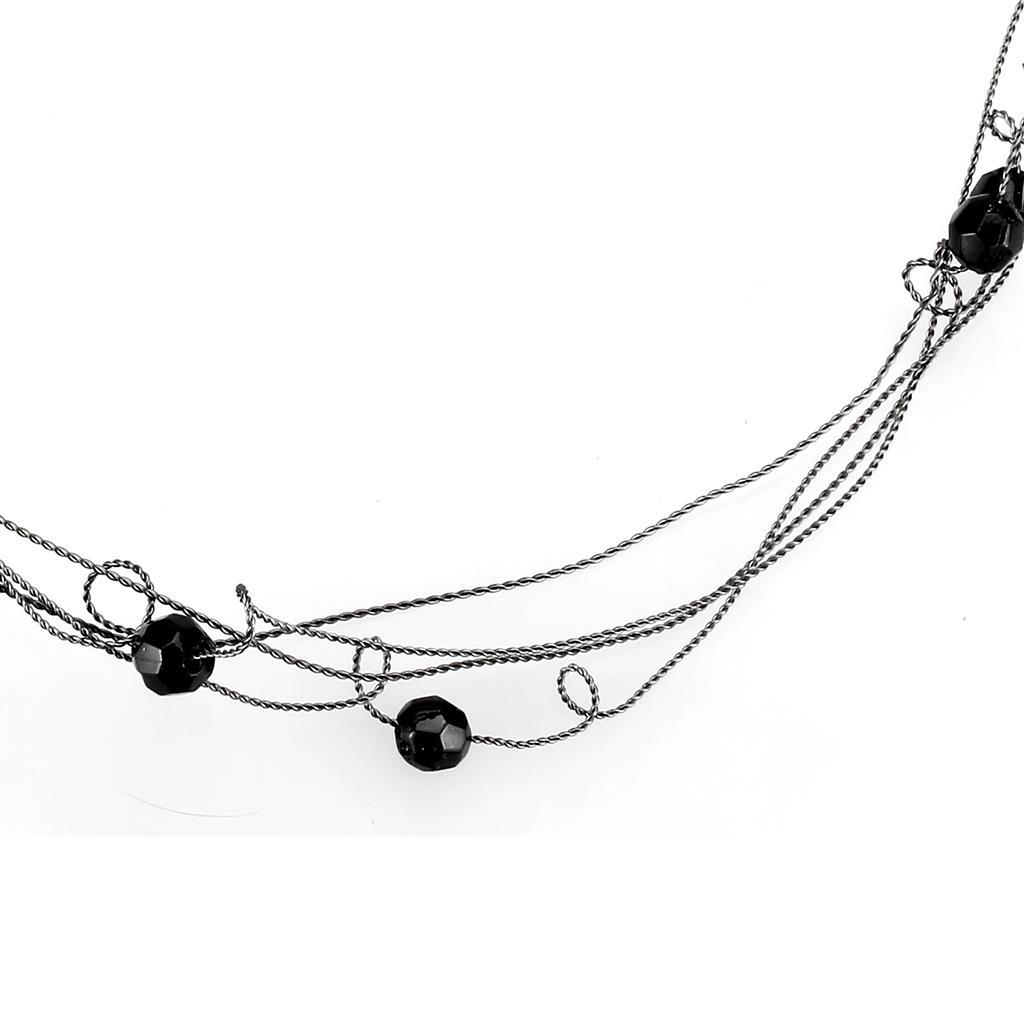LO4719 - Ruthenium White Metal Necklace with Synthetic Synthetic Glass in Jet-1