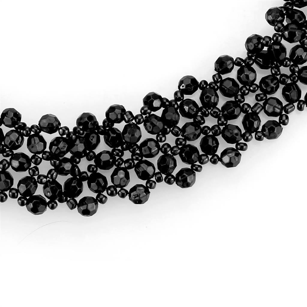 LO4720 - Rhodium Stainless Steel Necklace with Synthetic Synthetic Glass in Jet-1