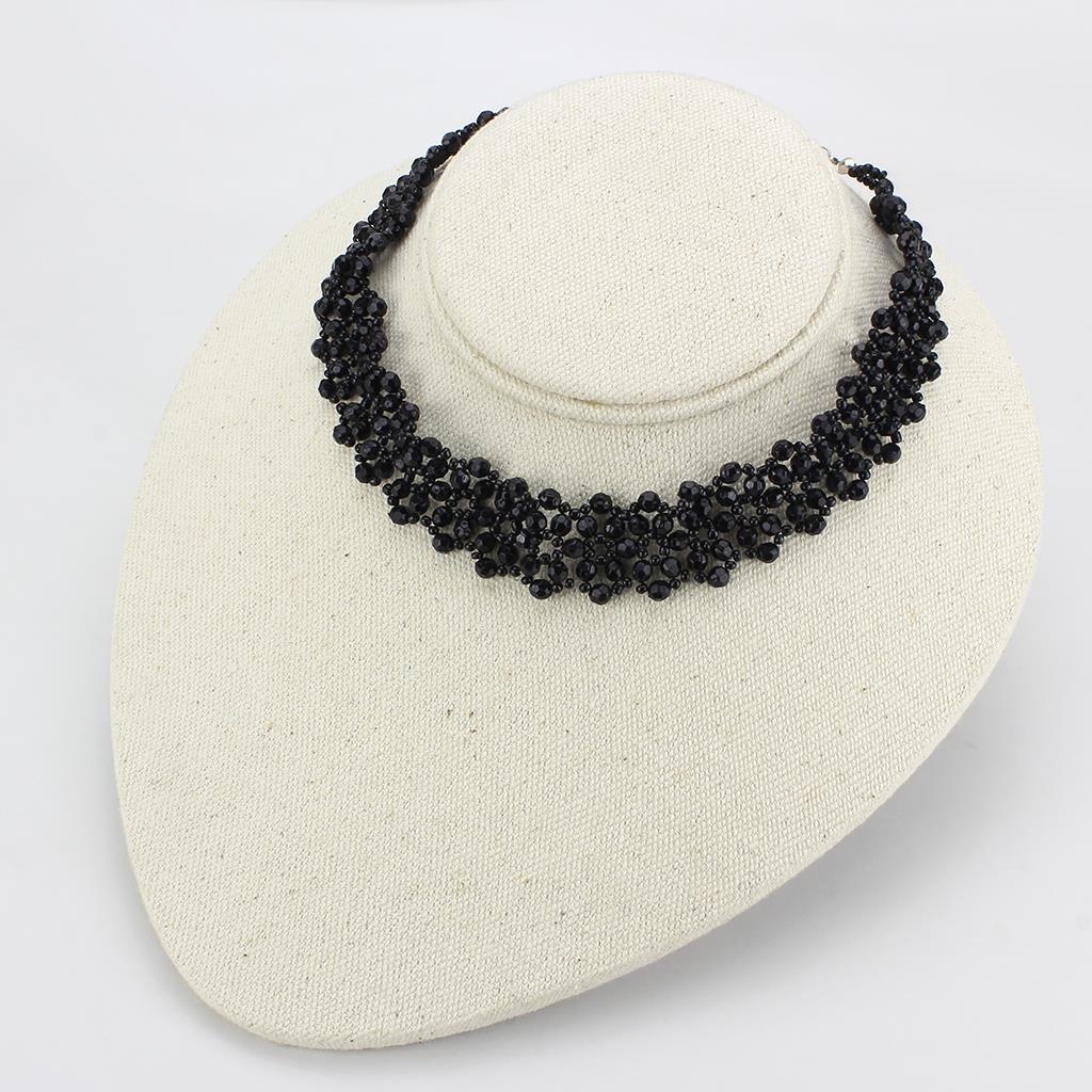 LO4720 - Rhodium Stainless Steel Necklace with Synthetic Synthetic Glass in Jet-2